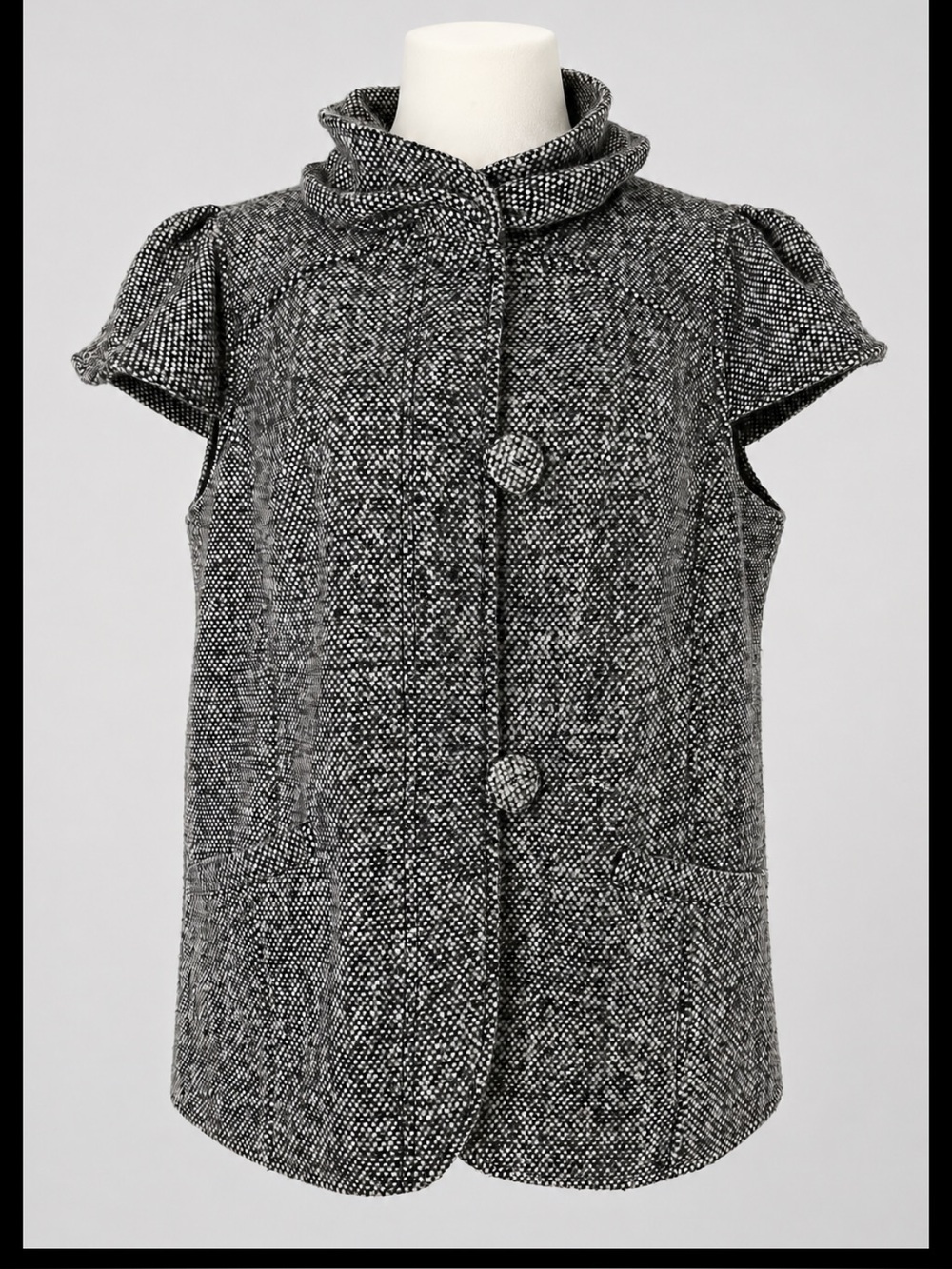Saks Fifth Avenue Size 16 Wool Blend Tweed Sculptural Collar Vest Jacket